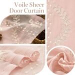 jinchan Semi Sheer French Door Curtain with Tie Up Bows Floral Embroidered Voile Privacy Curtain for Patio Door Closet Sliding Glass Door Rod Pocket 72 Inch 1 Panel Pink : Home & Kitchen - Image 5