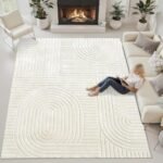 MATIIUI Beige Solid Area Rug 8x10 – Large Washable Soft Indoor Rugs for Living Room Bedroom, Modern Geometric Bohemian Pattern High-Low Pile Textured Carpet for House Apartment, Home Office Decor : Home & Kitchen - Image 6