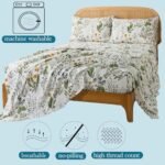 Zusbest Queen Sheet Set 100% Percale Cotton Green Floral Bed Sheet Set Yellow Flower & Green Leaves Botanical Pattern Printed on White Garden Luxury Crisp Soft Deep Pocket Fitted Sheet 17.5'' 4Pcs : Home & Kitchen - Image 4