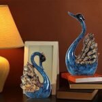 CECKQUE 2pcs Swan Statues Couple's Home Decorations for Living Room Decor and Accessories, Sculptures Home Decor for Coffee Table, Book Shelf Decor Accents (Blue) : Home & Kitchen - Image 2