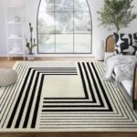 Abani Geometric Beige/Black Area Rug -5'3" x 7'6"- Modern 3D Lines Design - Deco Collection - Easy to Clean - Durable for High Traffic Areas -Living Room, Dining Room - Medium Pile : Home & Kitchen
