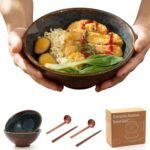 ArtifexCeram 8 Inch Ceramic Ramen Bowl Set of 2, 40oz Japanese Bowls with Spoons & Chopsticks,Durable,Microwave & Dishwasher Safe,Perfect for Ramen,Pho,Salad,Soup,Noodles，Mixing bowls（Verdigris Green） : Home & Kitchen - Image 3