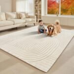 MATIIUI Beige Solid Area Rug 8x10 – Large Washable Soft Indoor Rugs for Living Room Bedroom, Modern Geometric Bohemian Pattern High-Low Pile Textured Carpet for House Apartment, Home Office Decor : Home & Kitchen - Image 9