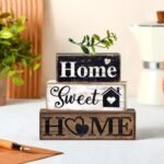 Moucuny 4 Pcs Farmhouse Wooden Tabletop Decor Farmhouse Tiered Tray Decor Rustic Eucalyptus Leaves Wood Block Sign Gift Sweet Home Centerpiece Home Table Decortion : Home & Kitchen - Image 4