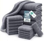 Casa Platino Cotton Towels Set for Bathroom - 18 Pc Family Pack - Super Soft & Quick Dry - 6 Bath, 6 Washcloth, 6 Hand Towels - Oeko TEX Certified, Machine Washable & Durable - Cool Grey : Home & Kitchen - Image 2