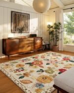 8x10 Area Rugs for Living Room: Washable Rug Stain Resistant Distressed Vintage Floral Rug Non Slip Low Pile Faux Wool Soft Large Area Rugs for Bedroom Bedside Farmhouse Dining Room Kids Nursery : Home & Kitchen