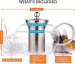 | Kitchen Kite Glass Teapot Set with 4 Double Wall Teacups & Removable Stainless Steel Infuser - Microwave Dishwasher Safe Clear Blooming Loose Leaf Teas, Tea Maker Gift Teapots - Image 4