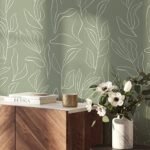 Coloritto Sage Modern Leaves Peel and Stick Wallpaper | Tropical Minimalistic Removable Mural | Self Adhesive Wallpaper (1 roll 24" W x 96" H) - - Image 2