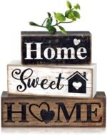 Moucuny 4 Pcs Farmhouse Wooden Tabletop Decor Farmhouse Tiered Tray Decor Rustic Eucalyptus Leaves Wood Block Sign Gift Sweet Home Centerpiece Home Table Decortion : Home & Kitchen