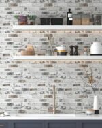 Brick Wallpaper Peel and Stick Wallpaper 17.3"x393" Grey and White 3D Brick Wallpapers Self Adhesive Vintage Wall Paper Removable Textured Contact Paper for Fireplace Kitchen Home Decoration Vinyl - - Image 6