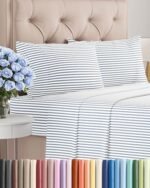 King Size 4 Piece Sheet Set - Comfy Breathable & Cooling Bed Sheets Set - Hotel Luxury Bedding for Women, Men, Kids, Teens, Boys & Girls - Deep Pockets, Soft, Wrinkle Free - Oeko-Tex - Blue Stripes 2 : Home & Kitchen