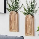 Dnnnii 2 Pack Wooden Wall Vase Set - Brown Finish Modern Farmhouse & Boho Wall Decor for Entryway, Hallway, Bathroom, Living Room, Dining Room, Narrow Spaces : Home & Kitchen