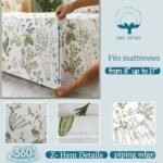 Zusbest Queen Sheet Set 100% Percale Cotton Green Floral Bed Sheet Set Yellow Flower & Green Leaves Botanical Pattern Printed on White Garden Luxury Crisp Soft Deep Pocket Fitted Sheet 17.5'' 4Pcs : Home & Kitchen - Image 3
