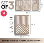 qmmp Modern Wooden Wall Sculptures - Set of 3 - Home Decor Accent - Large Wall Art for Living Room, Bedroom, Office - Easy Installation (Oak, Medium - Mountain and Sun) : Home & Kitchen - Image 2