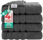 American Soft Linen Luxury 4 Piece Bath Towel Set, 600 GSM 100% Cotton Turkish Bath Towels for Bathroom, 27x54 in Large Bathroom Shower Towels, Dark Gray : Home & Kitchen