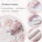 Safiyya Pink Floral Wallpaper Peel and Stick Removable Self Adhesive Wall Paper for Bedroom Bathroom Flowers Contact Paper for Cabinets Walls Vinyl Rolls 78.7''x 17.3" - - Image 6