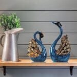 CECKQUE 2pcs Swan Statues Couple's Home Decorations for Living Room Decor and Accessories, Sculptures Home Decor for Coffee Table, Book Shelf Decor Accents (Blue) : Home & Kitchen - Image 4