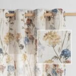 MYSKY HOME Floral Linen Curtains 84 inch Length 2 Panels Set Spring Flower Patterned Semi Sheer Light Filtering Privacy Farmhouse Grommet Drapes for Living/Dining Room, Yellow, W52 x L84, Pack-2 : Home & Kitchen