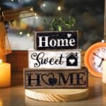 Moucuny 4 Pcs Farmhouse Wooden Tabletop Decor Farmhouse Tiered Tray Decor Rustic Eucalyptus Leaves Wood Block Sign Gift Sweet Home Centerpiece Home Table Decortion : Home & Kitchen - Image 6