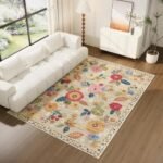 8x10 Area Rugs for Living Room: Washable Rug Stain Resistant Distressed Vintage Floral Rug Non Slip Low Pile Faux Wool Soft Large Area Rugs for Bedroom Bedside Farmhouse Dining Room Kids Nursery : Home & Kitchen - Image 6