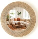 Chi An Home 24 Inch Natural Jute Mirror, Wall Mounted Round Mirror with Metal Frame, Wall Decor Rustic Farmhouse Boho Decor Accent for Bathroom, Bedroom, Living Room, or Entryway : Home & Kitchen