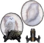 mookaitedecor Natural Agate Slice Art Print Snowy Owl Table Display with Wooden Stand, Irregular Agate Geode Stone Figurine for Office & Home Decoration : Home & Kitchen - Image 2