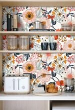 HAOKHOME Boho Peel and Stick Wallpaper Floral Wall Paper Removable for Bedroom White/Pink/Orange Contact Paper 17.3in x 9.8ft - - Image 5