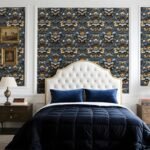 LaCheery Blue Floral Wallpaper Peel and Stick Vintage Floral Embossed Wallpaper Gold Blue Flower Wall Paper Faux 3d Baroque Embossed Contact Paper for Walls Bathroom Bedroom Cabinets Drawers 17.5"x79" - - Image 3