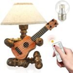 Lovefindahome Vintage Industrial Robot Guitar Table Lamp with Bulb - Remote Control,Timer,Dimmable - Cool Gifts for Music Lovers,Men,& Musicians - Steampunk & Retro Style Bronze -