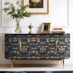 LaCheery Blue Floral Wallpaper Peel and Stick Vintage Floral Embossed Wallpaper Gold Blue Flower Wall Paper Faux 3d Baroque Embossed Contact Paper for Walls Bathroom Bedroom Cabinets Drawers 17.5"x79" - - Image 4