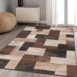 QDUIDU Modern Geometric Patchwork Indoor Area Rug for Living Room, Chocolate 6'x 9' Large Rug Rockwood Collection Hardwood Floors Decor for Bedroom, Brown Throw Carpet for Office Entryway Dining Room : Home & Kitchen - Image 6