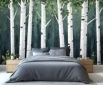 Dark Green Birch Forest Wall Mural, Tranquil Woodland Tree 3d Wall Murals, Modern Minimal White Birch Tree Wallpaper Mural, for Living Room Bedroom Large Wallpaper Interior Decor 197"W x124.8 "H : Tools & Home Improvement - Image 2
