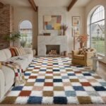 PureCozy Checkered Rug 8x10 for Living Room, Modern Rainbow Shag Rug Washable Non-Slip Large Area Rug Super Soft Indoor Fuzzy Carpet Fluffy Rugs for Bedroom Home Aesthetic Decor : Home & Kitchen
