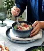 S&Q'S CERAMICS Cereal Bowls - 36 Ounce, Japanese Noodle Bowl Set, Ceramic Bowls for Kitchen, Breakfast, Oatmeal, Microwave and Dishwasher Safe, [Set of 4], Dark Blue : Home & Kitchen - Image 4