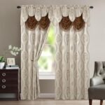 Elegant Comfort Luxurious Beautiful Curtain Panel Set with Attached Valance and Backing 54" X 84 inch (Set of 2), Beige : Home & Kitchen