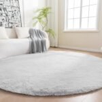 Amazon Basics Fluffy Washable Round Area Rug, Circle Shaggy Carpet for Living Room, Bedroom, Nursery, 4'R, Gray : Home & Kitchen