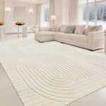 MATIIUI Beige Solid Area Rug 8x10 – Large Washable Soft Indoor Rugs for Living Room Bedroom, Modern Geometric Bohemian Pattern High-Low Pile Textured Carpet for House Apartment, Home Office Decor : Home & Kitchen