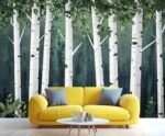 Dark Green Birch Forest Wall Mural, Tranquil Woodland Tree 3d Wall Murals, Modern Minimal White Birch Tree Wallpaper Mural, for Living Room Bedroom Large Wallpaper Interior Decor 197"W x124.8 "H : Tools & Home Improvement