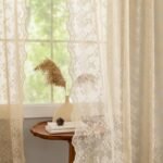 YJ YANJUN Beige Lace Curtains 63 inches Length 2 Panels Antique Chic Floral Sheer Curtains with Scalloped Edges Rod Pocket French Country Crochet Curtains for Bedroom Dining Room W52 X L63 : Home & Kitchen - Image 2