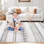 BESTSWEETIE 8x10 Area Rugs for Living Room Washable Moroccan Farmhouse Neutral Geometric Low Pile Non-Slip Soft Print Pattern Rug for Bedroom Kitchen Dining Room Entryway Black/Brown : Home & Kitchen - Image 2