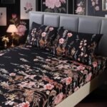 MAG 3pcs Black Floral Queen Bed Sheet,Microfiber Flower Bedding Sheet Set,Boho Bedding Sheet Set with 1 Fitted Sheet and 2 Pillowcases,14 Inches Deep (Black, Queen) : Home & Kitchen