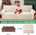 MAXIJIN Stretch Couch Cover Sofa Covers for 3 Cushion Couch (71"-91" Washable Sofa Slipcovers with Non-Slip Foam & Elastic Strap, Dog Cat Pet Friendly Furniture Protector (Large, Beige) : Home & Kitchen - Image 2