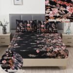 MAG 3pcs Black Floral Queen Bed Sheet,Microfiber Flower Bedding Sheet Set,Boho Bedding Sheet Set with 1 Fitted Sheet and 2 Pillowcases,14 Inches Deep (Black, Queen) : Home & Kitchen - Image 3
