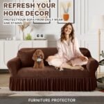 WONGS BEDDING Stretch Velvet Sofa Slipcover, Cushion Couch Cover with Skirt, Pet Friendly Durable Washable Stretchable, Easy Fit Universal Furniture Protector, (45"-53",Brown) : Home & Kitchen - Image 2