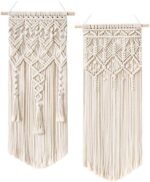 Mkono 2 Pcs Macrame Woven Wall Hanging Boho Chic Geometric Art Decor - Beautiful Bedroom Nursery Apartment Home Decoration, Gift for Girls Adults Birthday Christmas, 28" L x 13" W : Home & Kitchen