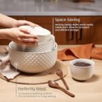 KooK Ceramic Mixing Bowls, Nesting Set of 4, Embossed Kitchen Dishware, Prep, Serving, Gift, Microwave and Dishwasher Safe, 20/44/98/145 oz, Narbonne Collection (Ivory): Home & Kitchen - Image 4