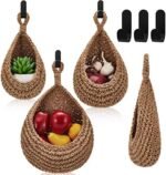 Honeydak Boho Decor Hanging Wall Baskets for Kitchen 3 Pack Teardrop Baskets with Hooks Storage Fruit Onion Vegetable Potato for Home 3 Sizes(Linen,Hemp Rope): Home & Kitchen