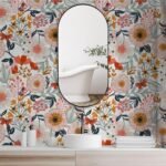 HAOKHOME Boho Peel and Stick Wallpaper Floral Wall Paper Removable for Bedroom White/Pink/Orange Contact Paper 17.3in x 9.8ft - - Image 4