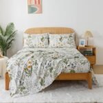 Zusbest Queen Sheet Set 100% Percale Cotton Green Floral Bed Sheet Set Yellow Flower & Green Leaves Botanical Pattern Printed on White Garden Luxury Crisp Soft Deep Pocket Fitted Sheet 17.5'' 4Pcs : Home & Kitchen - Image 7