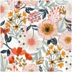 HAOKHOME Boho Peel and Stick Wallpaper Floral Wall Paper Removable for Bedroom White/Pink/Orange Contact Paper 17.3in x 9.8ft -